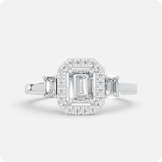 Baguette Halo Round Solitaire Ring