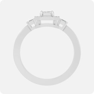Baguette Halo Round Solitaire Ring-Silver