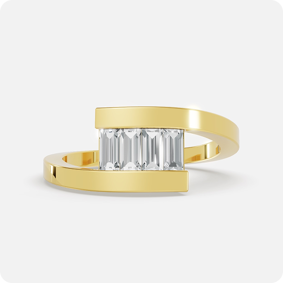 Baguette Ribbon Bypass Ring-Gold