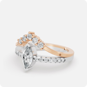 Celestial Marquise Chevron Duo with marquise diamond and rose gold chevron band