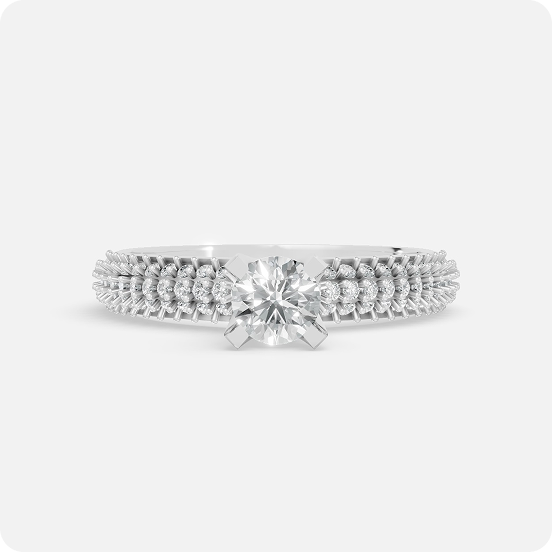 Classic Round Solitaire Diamond Ring with Pave Band - Image 2