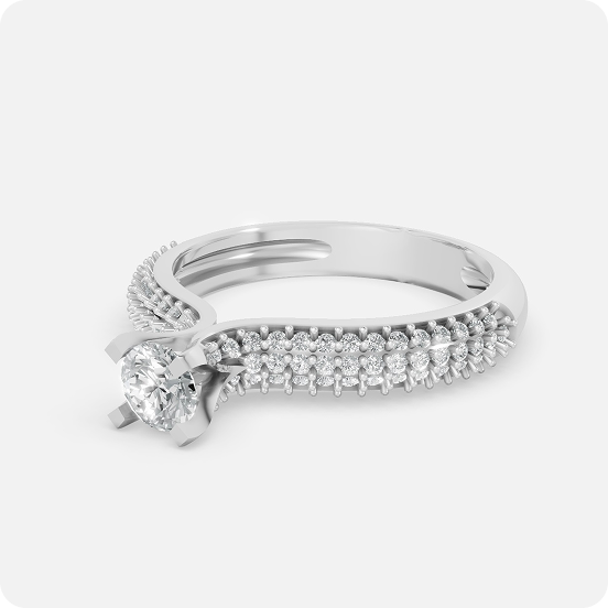 Classic Round Solitaire Diamond Ring with Pave Band