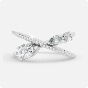 Crisscross Pear Diamond Open Band Ring with pear center and round accents