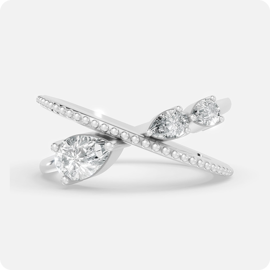 Crisscross Pear Diamond Open Band Ring with pear center and round accents