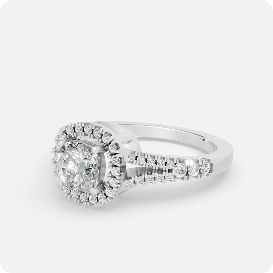 Cushion Halo Diamond Ring with Split Shank Pave Band