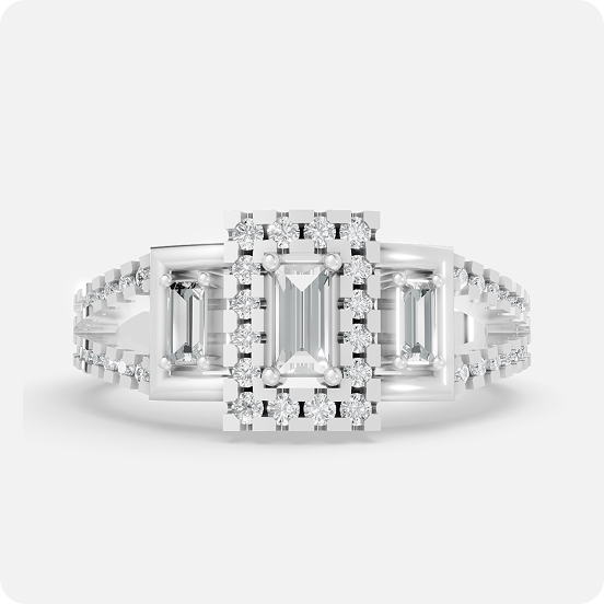 Deco Emerald-Cut Triple Halo Ring - Image 2