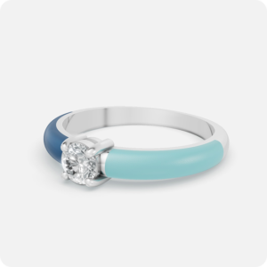 Dual-Shade Enamel Solitaire Diamond Ring – Ocean Blue & Aqua Mint
