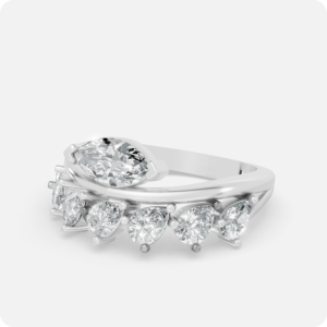 Elegant pear curve diamond ring with pear cut center and curved round diamonds