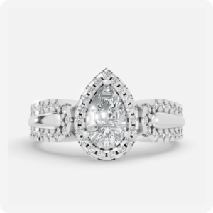 Elegant Pear Solitaire Halo Silver Ring