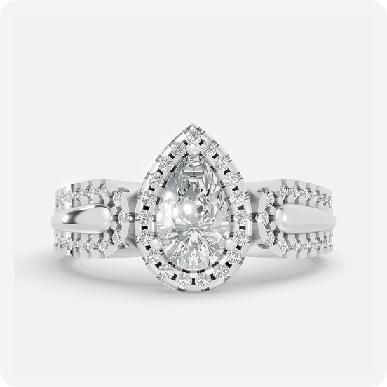 Elegant Pear Solitaire Halo Silver Ring