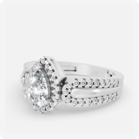 Elegant Pear Solitaire Halo Silver Ring - Image 2
