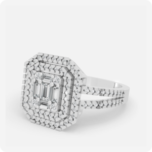 Emerald Cluster Quad-Halo Diamond Ring