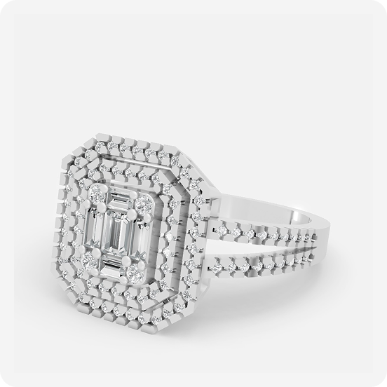 Emerald Cluster Quad-Halo Diamond Ring