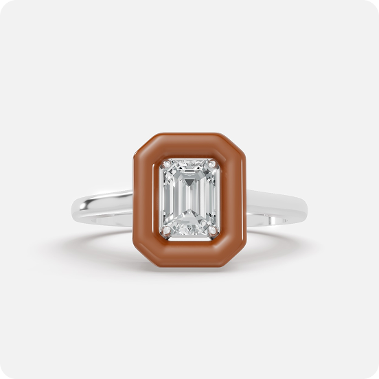 Emerald-Cut Enamel Framed Diamond Ring - Image 2