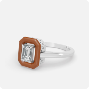 Emerald-Cut Enamel Framed Diamond Ring