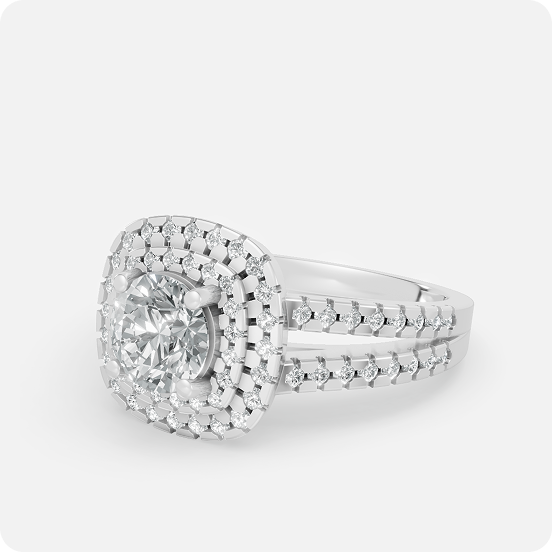 Cushion-Cut Regal Halo Three-Stone Ring - Image 2