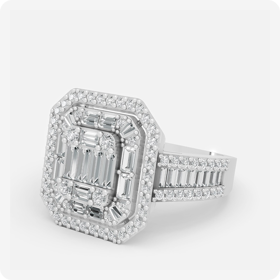 Emerald Step-Cut Baguette Double-Halo Diamond Ring