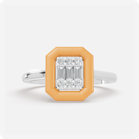 Enamel-Trim Emerald Baguette Cluster Diamond Ring - Image 2