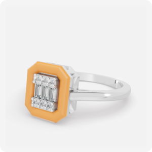 Enamel-Trim Emerald Baguette Cluster Diamond Ring