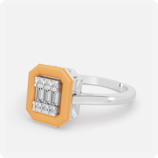 Enamel-Trim Emerald Baguette Cluster Diamond Ring