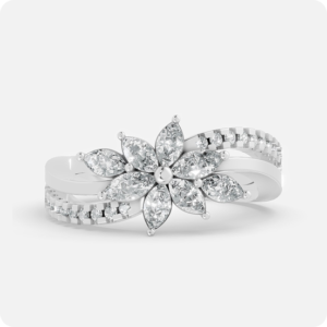 Floral Starburst Bypass Ring-Silver