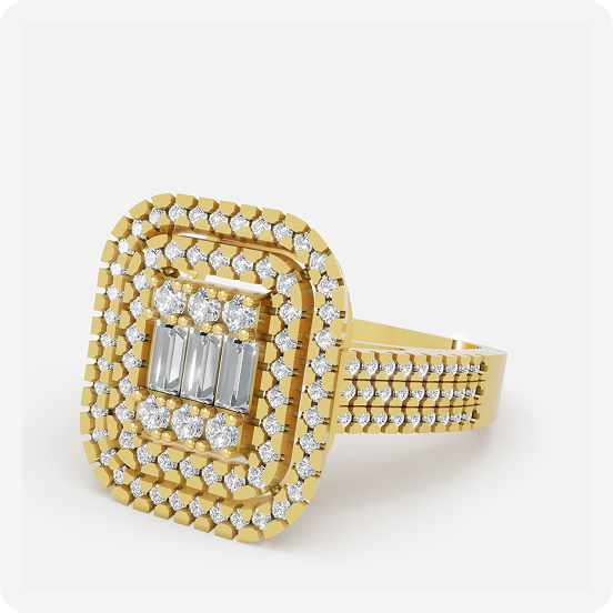 Grand Triple Halo Baguette Cluster Diamond Ring - Image 2