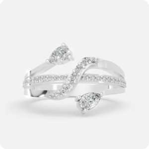Lumiere Dual-Pear Bypass Pave Ring- Silver