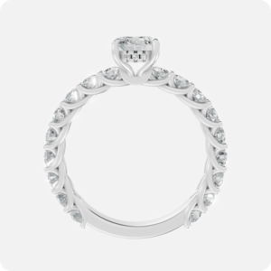 Oval Cut Diamond Engagement Ring with Diamond Band-Silver