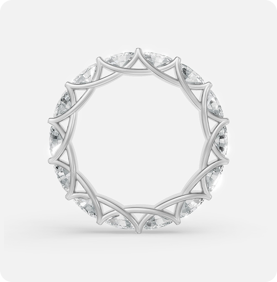 Oval Cut Diamond Vine Eternity Band with oval diamonds and vine prong setting
