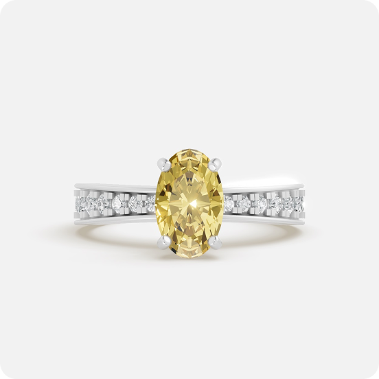 Oval Yellow Gemstone Ring with Diamond Channel-Set Band - Image 2