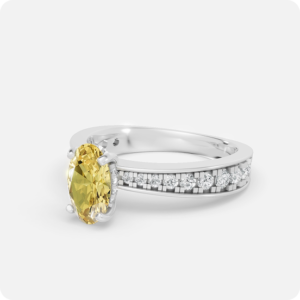 Oval Yellow Gemstone Ring with Diamond Channel-Set Band