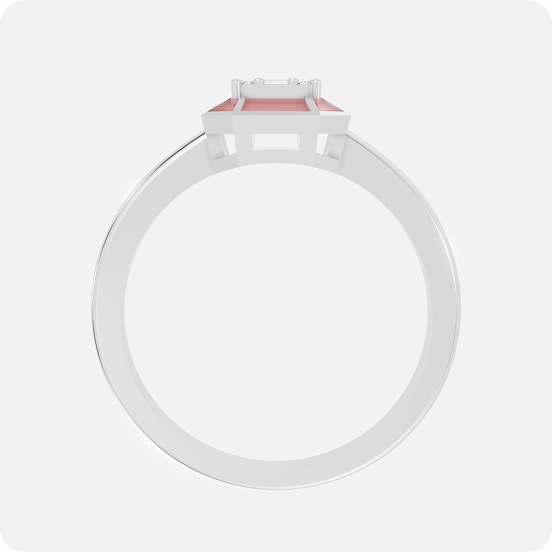 Pink Enamel Emerald-Frame Baguette Diamond Ring - Image 3