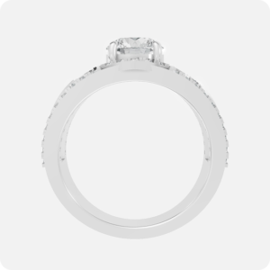 Round Cut Diamond Wide Halo Band Ring-Silver