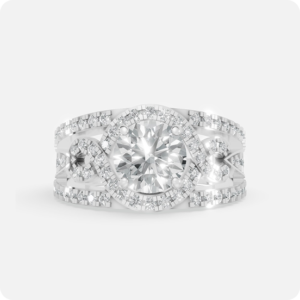 Round Cut Diamond Wide Halo Band Ring