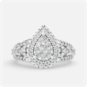 Royal Pear Cluster Halo Diamond Ring