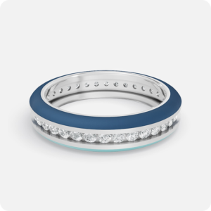 Royal Horizon Tricolor Enamel Eternity Band with diamonds and navy teal enamel