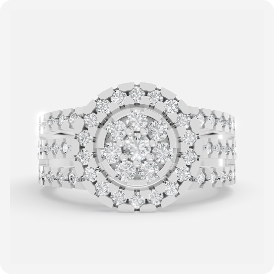 Triple-Band Round Cluster Double-Halo Diamond Ring - Image 2