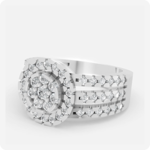 Triple-Band Round Cluster Double-Halo Diamond Ring