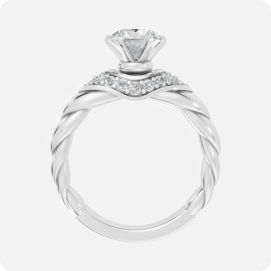 Twisted Band Solitaire Diamond Ring with Leaf Accent - Image 2