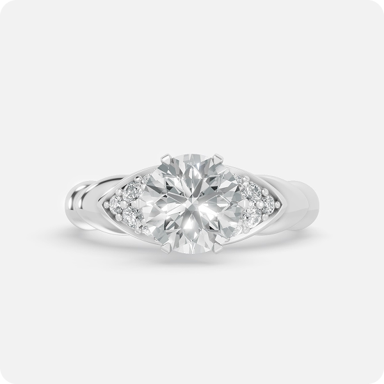 Twisted Band Solitaire Diamond Ring with Leaf Accent - Image 3