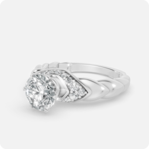 Twisted Band Solitaire Diamond Ring with Leaf Accent
