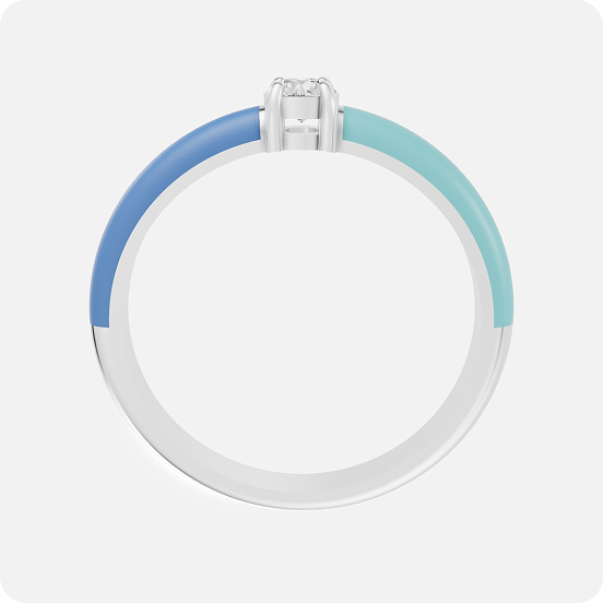 Two-Tone Enamel Solitaire Diamond Ring - Image 3