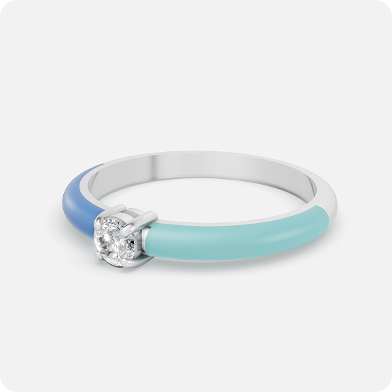 Two-Tone Enamel Solitaire Diamond Ring